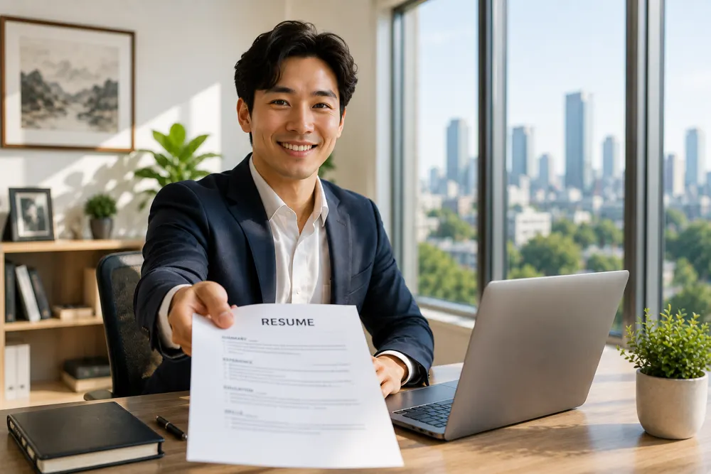 Candidate handing over a resume