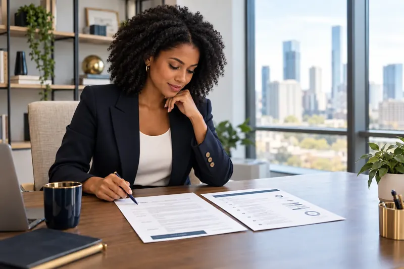 Professional reviewing her customized resume and resume report