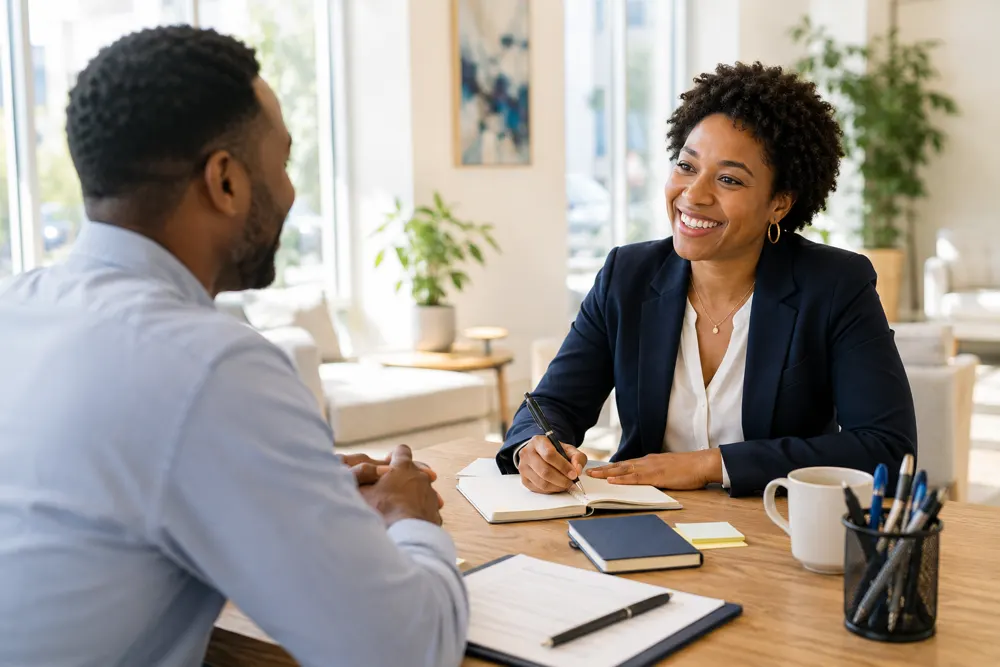 Two professionals connecting over coffee