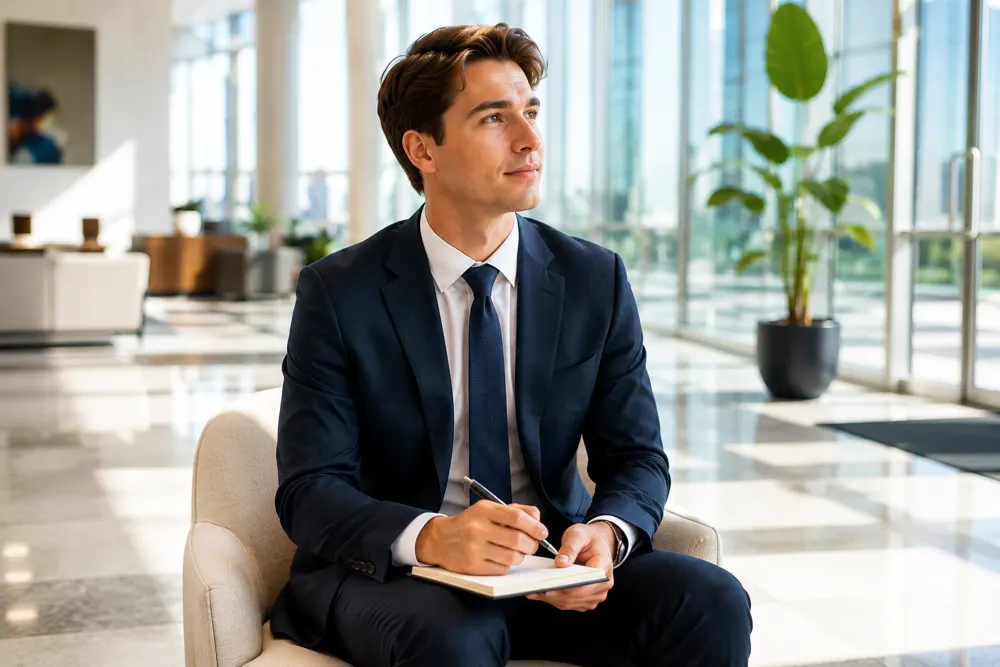 Candidate confidently answering in an interview